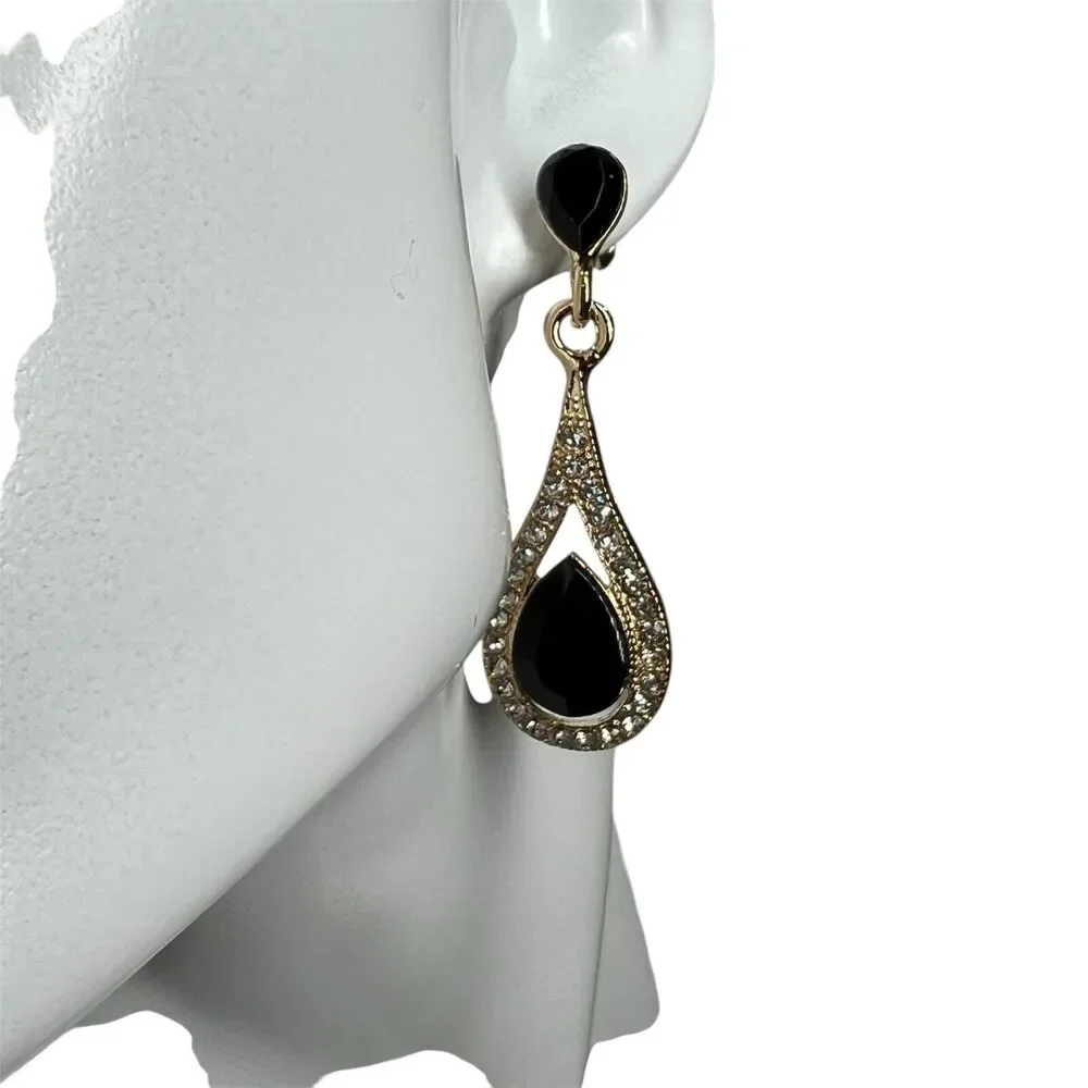 Teardrop Drop Earrings clutch back Earrings Cubic Zirconia Golden Tone Romantic